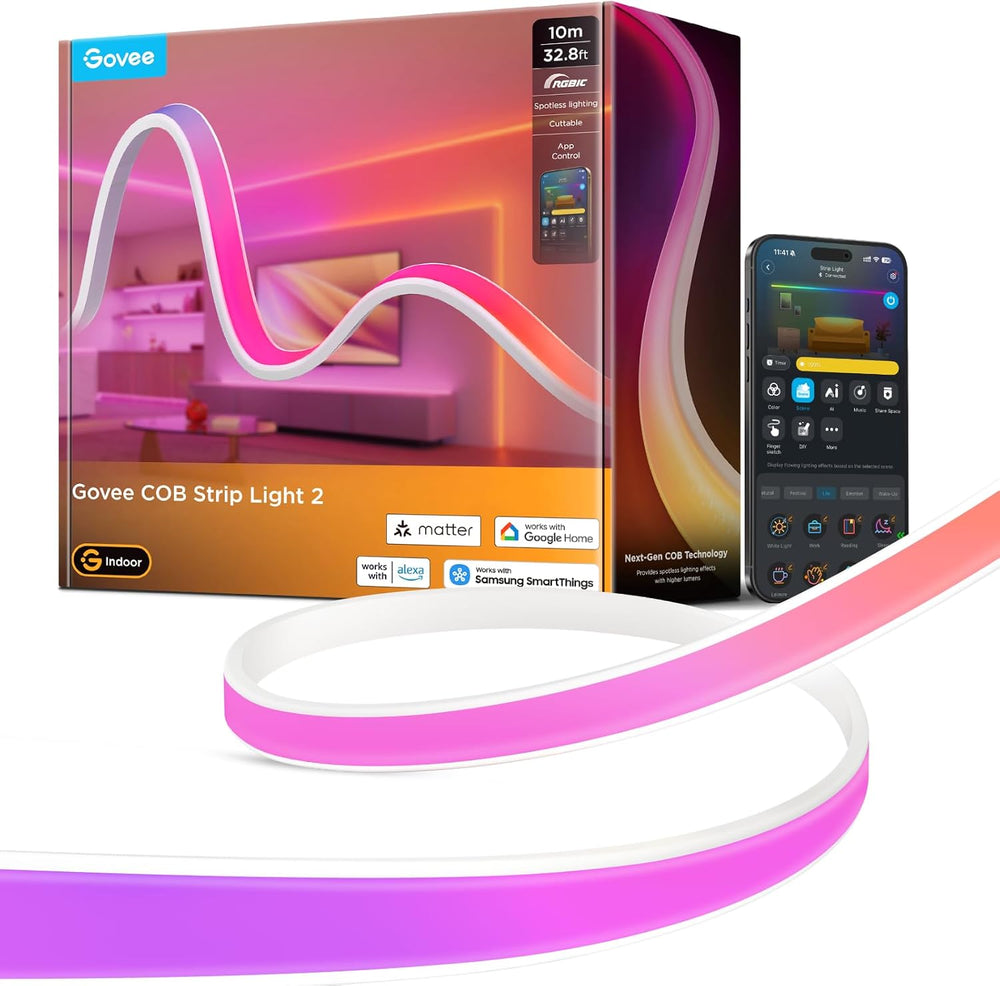 Govee COB LED Strip Lights 2, RGBIC, 840 LEDs/m, 1000K-10000K, 32.8ft