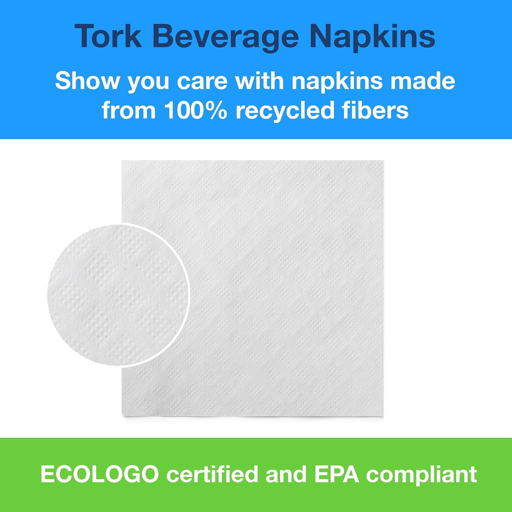 Tork White Beverage Napkin, 1/4 Fold 1-ply, 8 x 500 napkins, B1141A