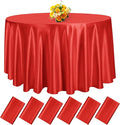 fani 6 Pack 120 Inch Red Satin Tablecloth - Premium Bright Silky Round Tablecloth Overlay Smooth Fabric Table Cover, Table Decoration for Wedding Party Banquet Events Restaurant Kitchen Dining