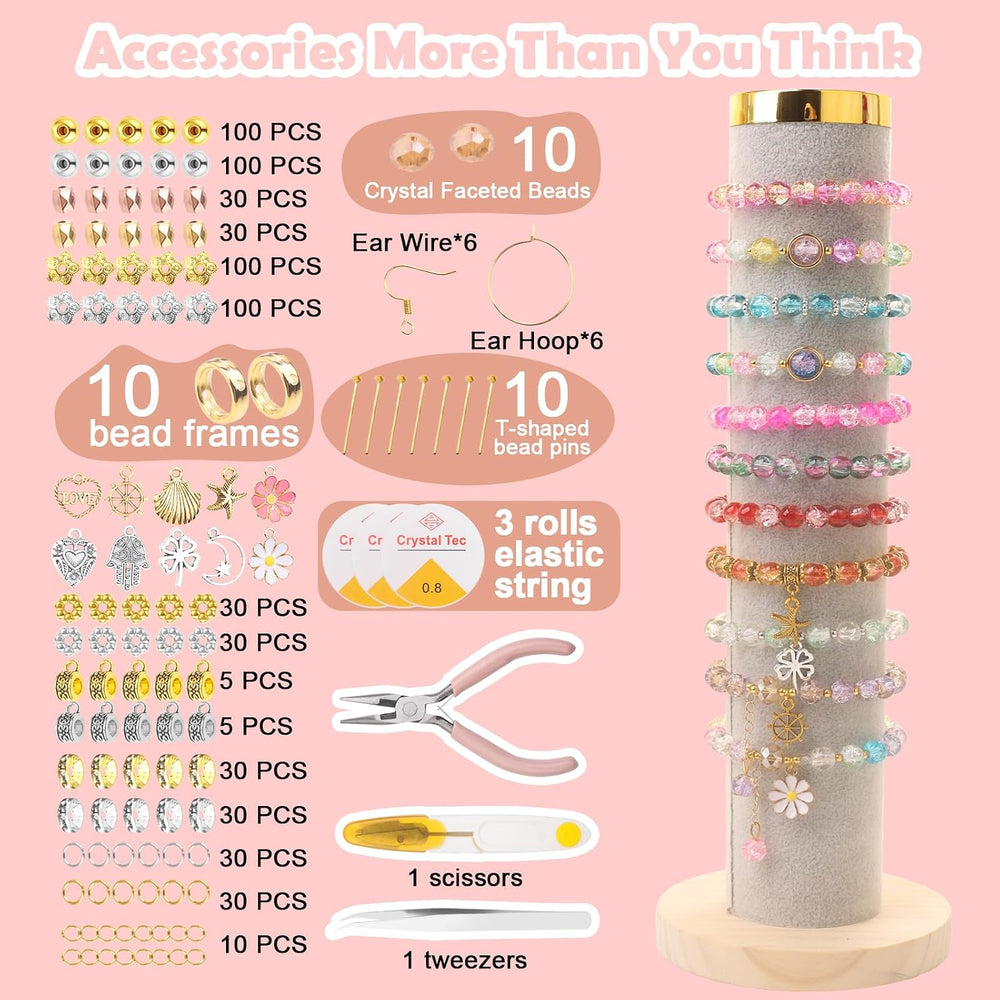 2258PCS Glass Beads Bracelet Making Kit with Tools, Crackle Floral Colors