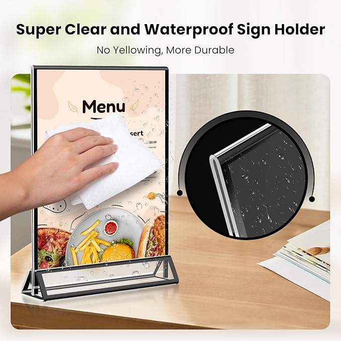 Acrylic Black Sign Holders 5x7, 12 Pack Wedding Black Table Number Holders, Double Sided Photo Display Picture Frame Paper Stand, Clear Flyer Stand Menu Holder for Wedding, Home, Party, Restaurant