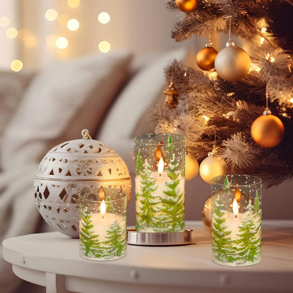 glass flameless christmas tree pillar candles with remote, package contents