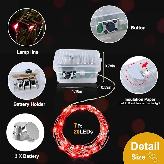 pozzolanas 100 Pack Red Battery Operated String Lights - 7ft Waterproof Fairy Lights with 20 LEDs for Home, Mason Jar, Party, Wedding, Halloween, Christmas Decorations