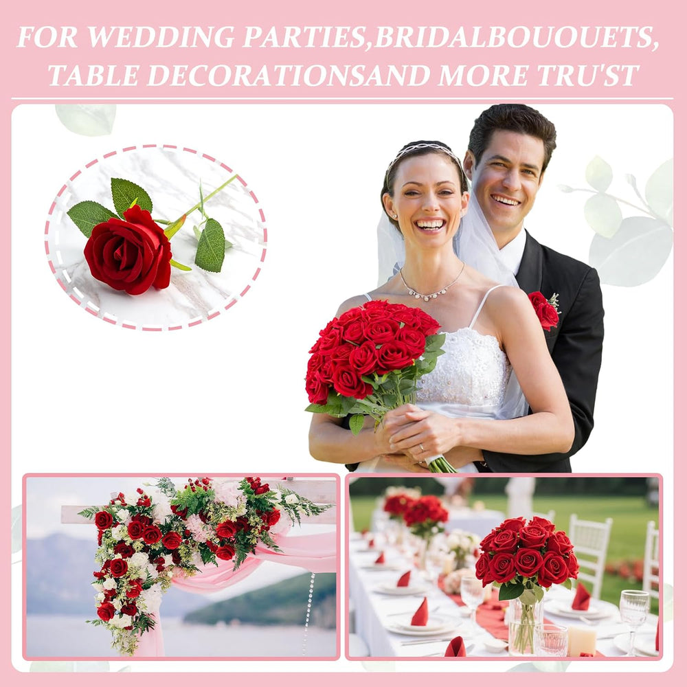 Cliselda 72pcs Red Roses Artificial Velvet Silk Flower Bulk for Home Decor
