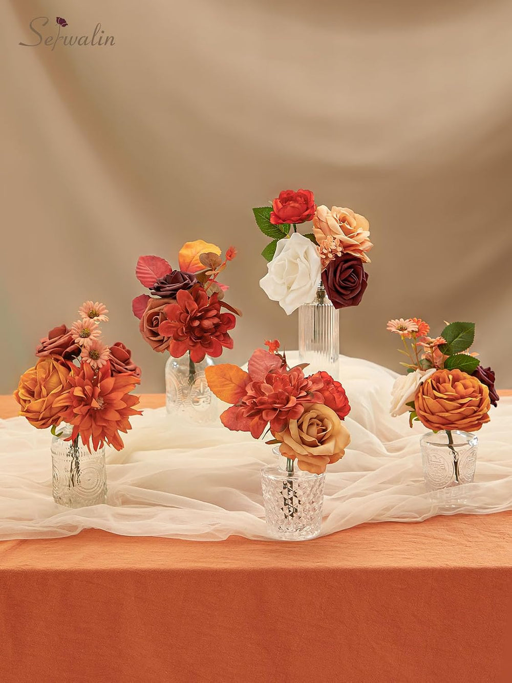 Artificial Fall Flowers Burnt Orange Silk Flowers for Wedding