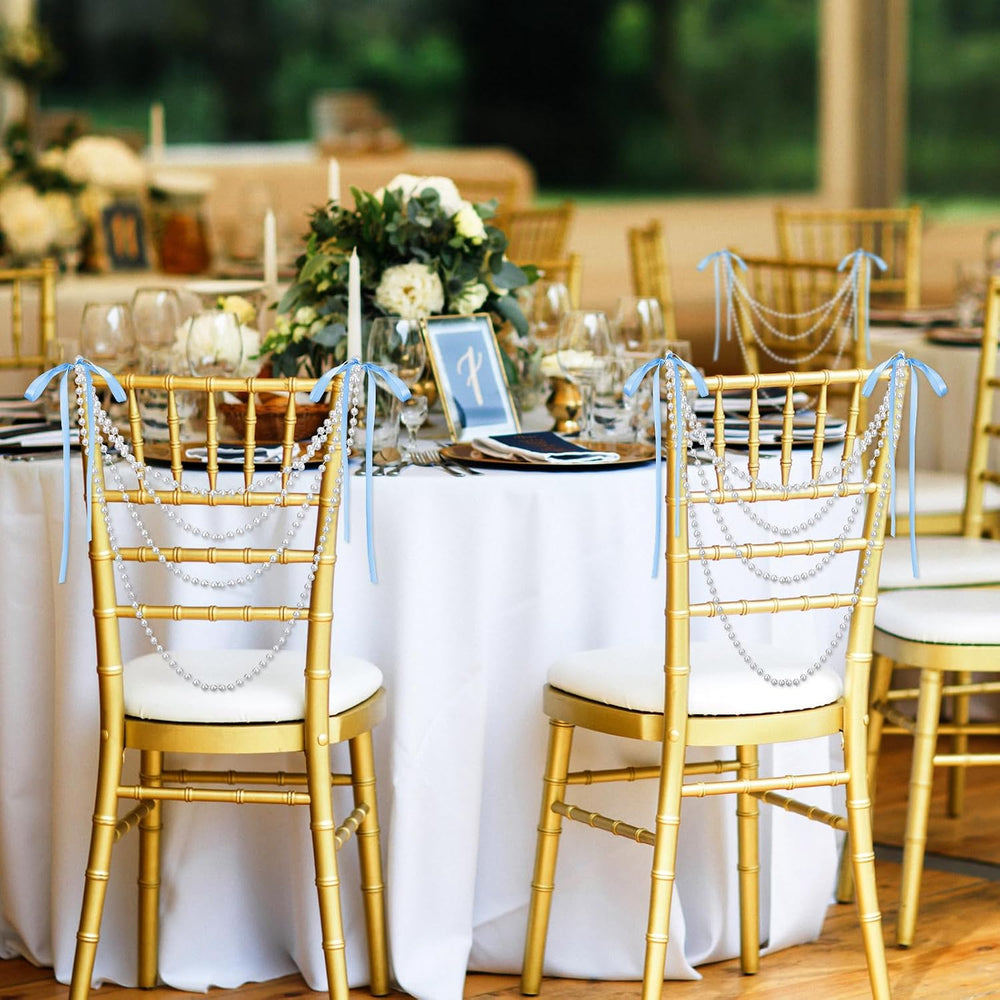 32 Pcs Pearl Garland Bow Chair Sashes Wedding, Blue