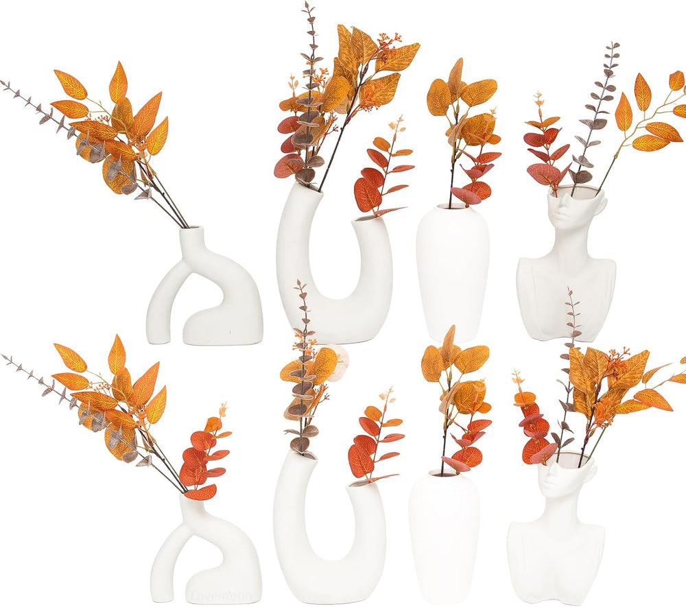 lovemoon 130 Pcs Fall Mixed Greenery Artificial Eucalyptus Stems, Orange