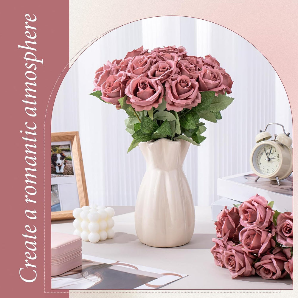Hotop 40 Pcs Artificial Roses Bulk, Long Stem Fake Flowers, Dusty