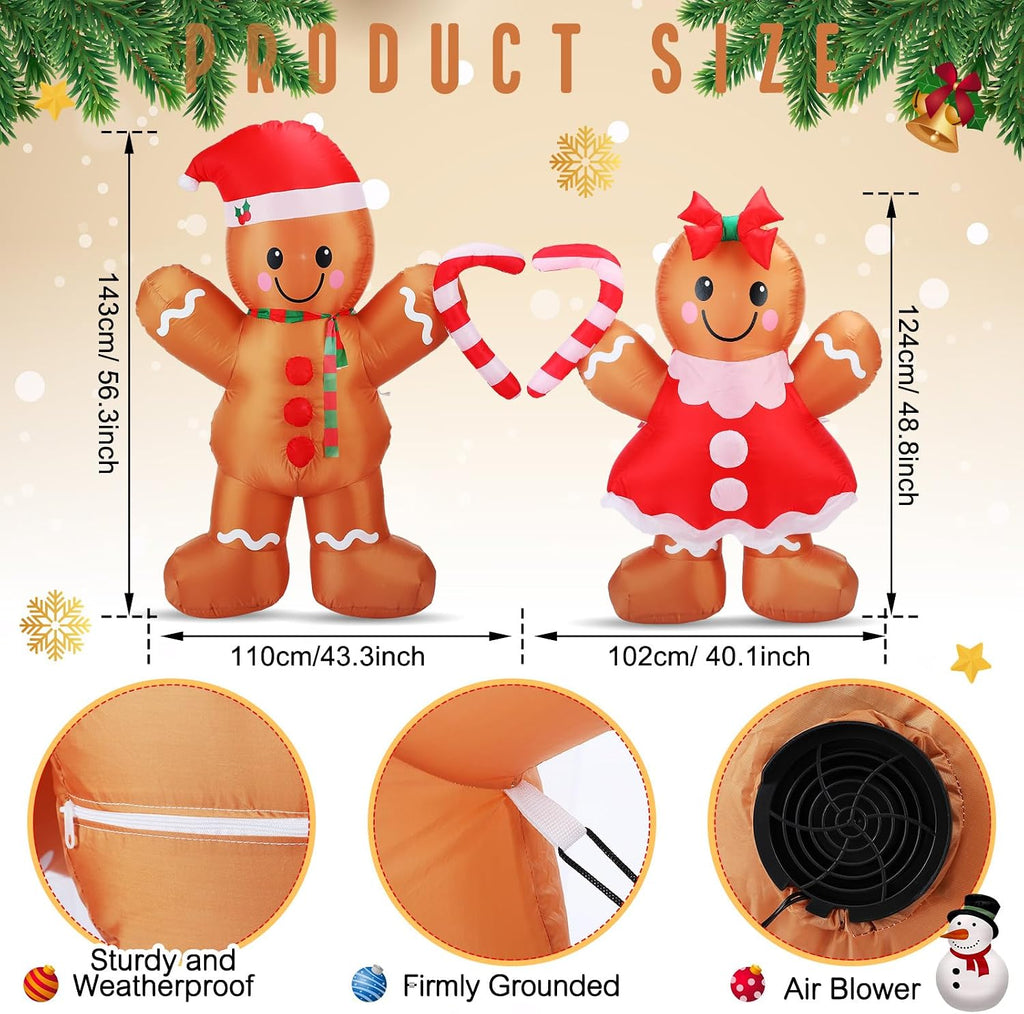 Soulchen 2 Sets 5 ft Christmas Gingerbread Man Inflatable Outdoor with LED