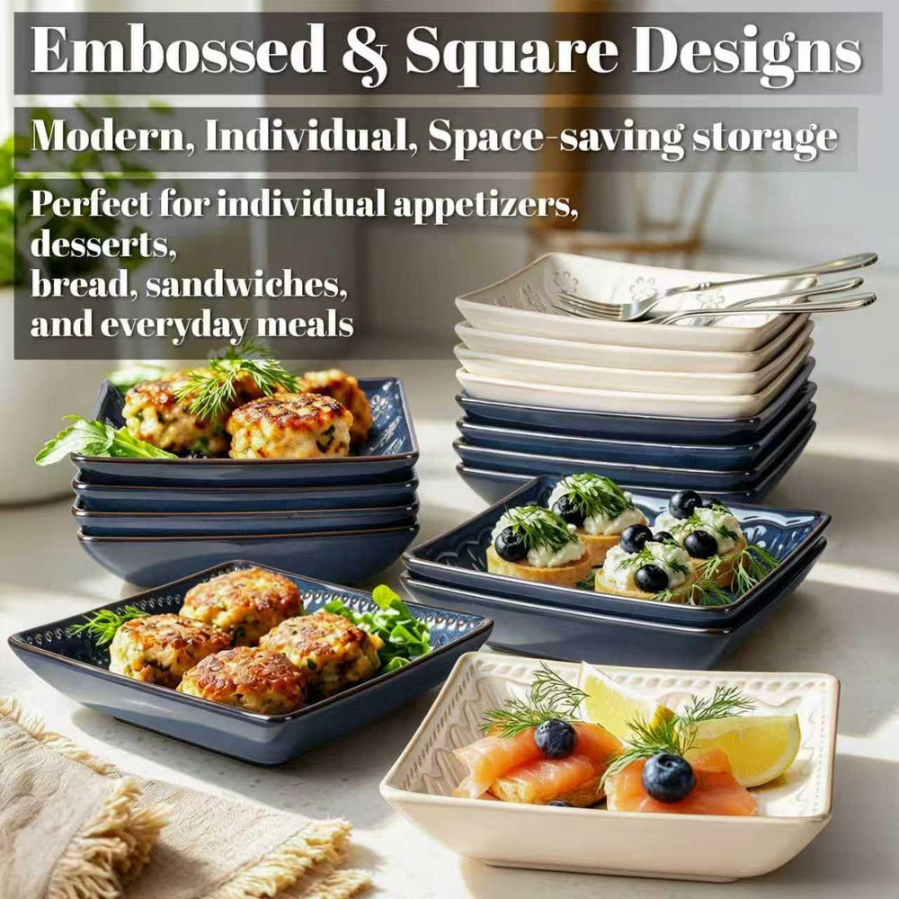 Ceramic Square Dessert Plates Set of 4, 6 Inch Embossed Appetizer Plates for ...