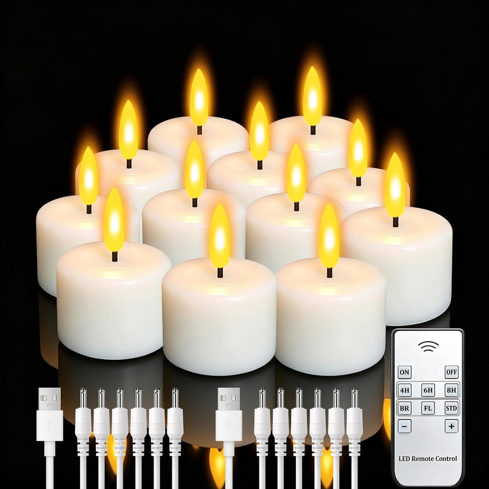 12PCS Rechargeable Tea lights Flameless Tealights with Remote Timer