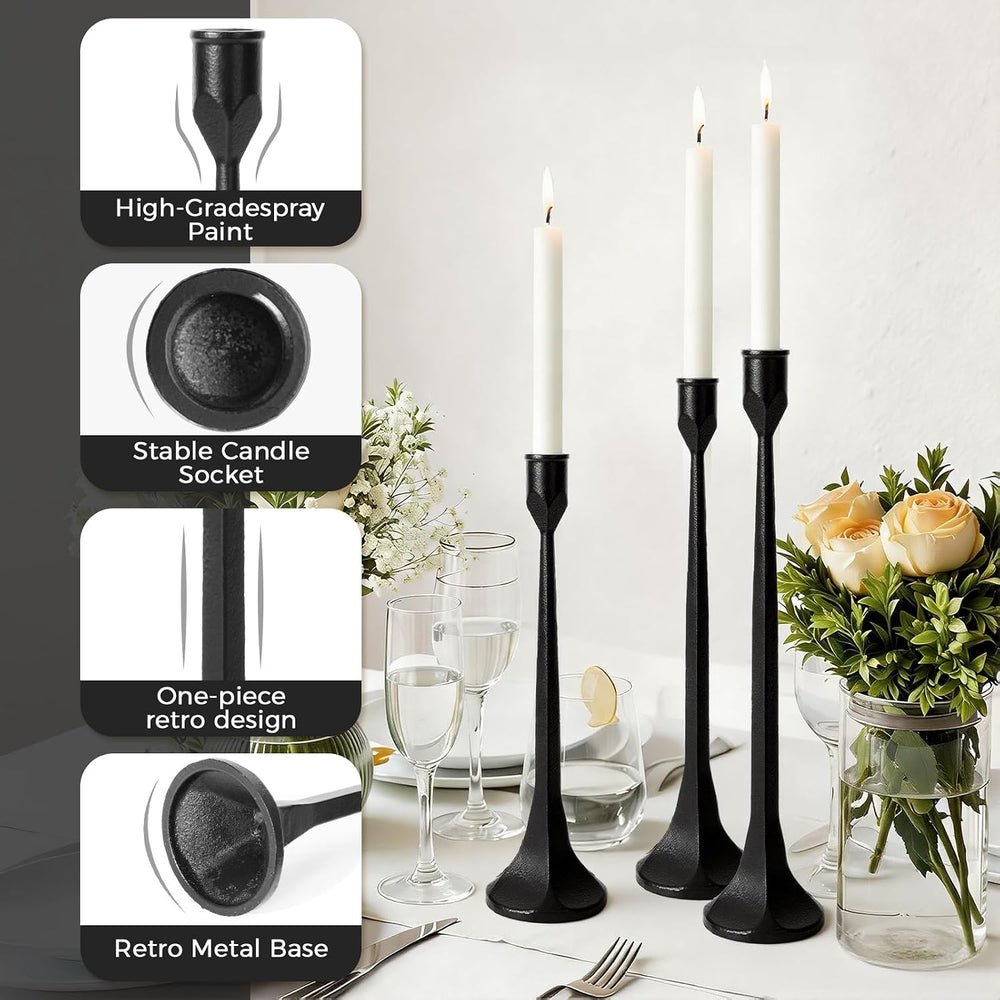 Vintage Cast Iron Black Taper Candle Holders Set of 3 Antique Candlestick