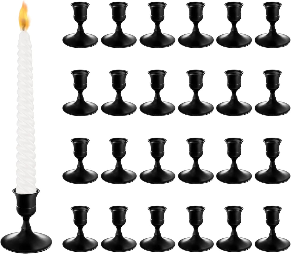 Black Candlestick Holders, Small Taper Candle Holders, Bulk 24-Pack