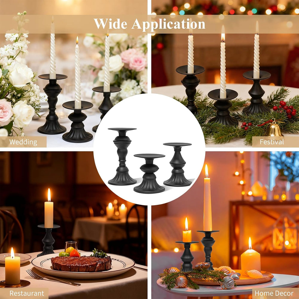 GUTE Pillar Candle Holders 3 Pcs Matte Black Metal Candlestick Decor
