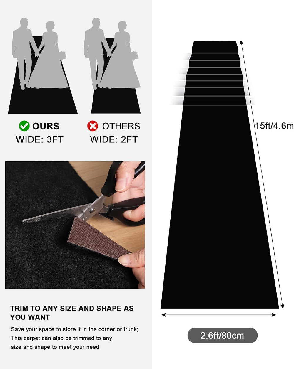450GSM Extra Thick Black Carpet Runner for Party & Events, 3ft x 30ft