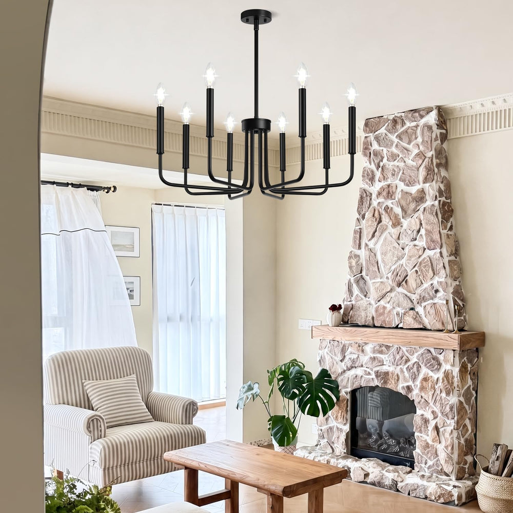 Black 8-Light Chandelier, Farmhouse Chandelier for Dining Room Lighting Fixtu...