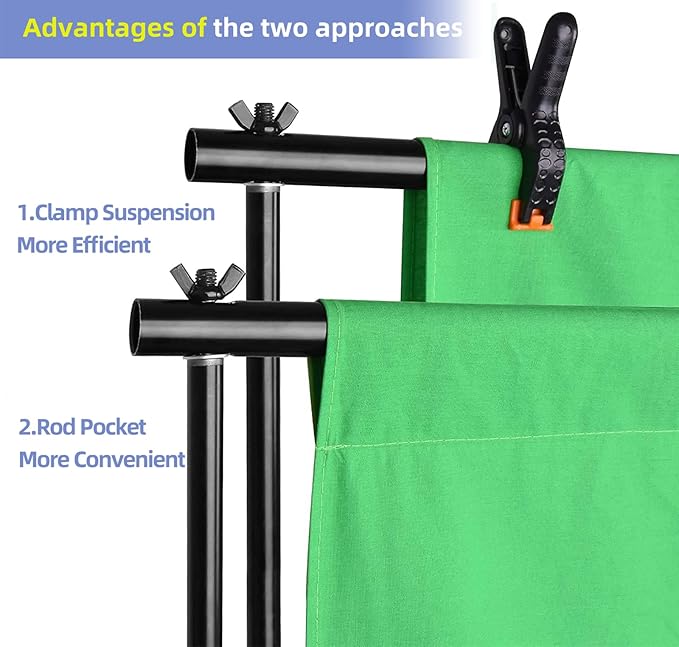 EMART Photo Video Studio Backdrop Stand Kit, 8.5x10ft Adjustable Photography Greenscreen Support System with 3 Polyester Backgrounds for Photoshoot (Black White Green) (3Pcs)
