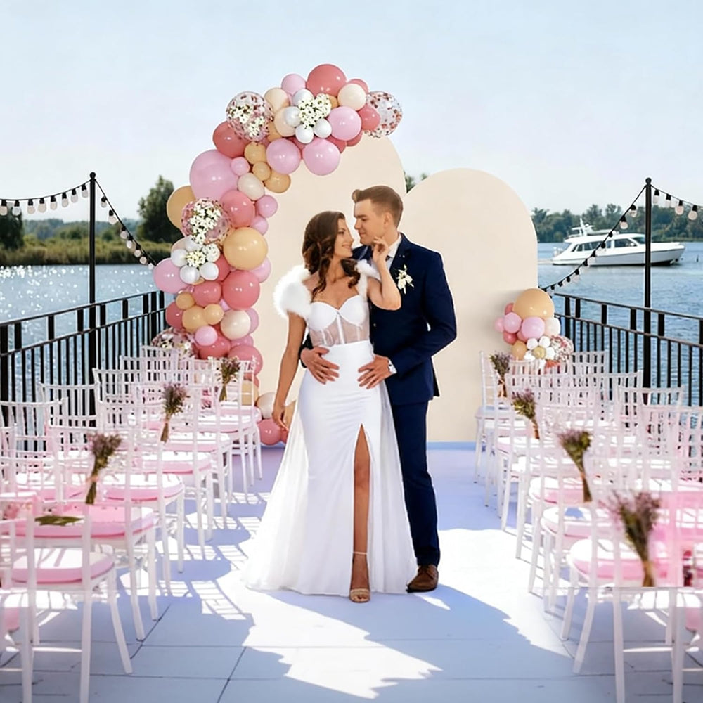 Wedding Arch Backdrop Stand Set of 2 With Beige Cover (7.2FT+6FT)