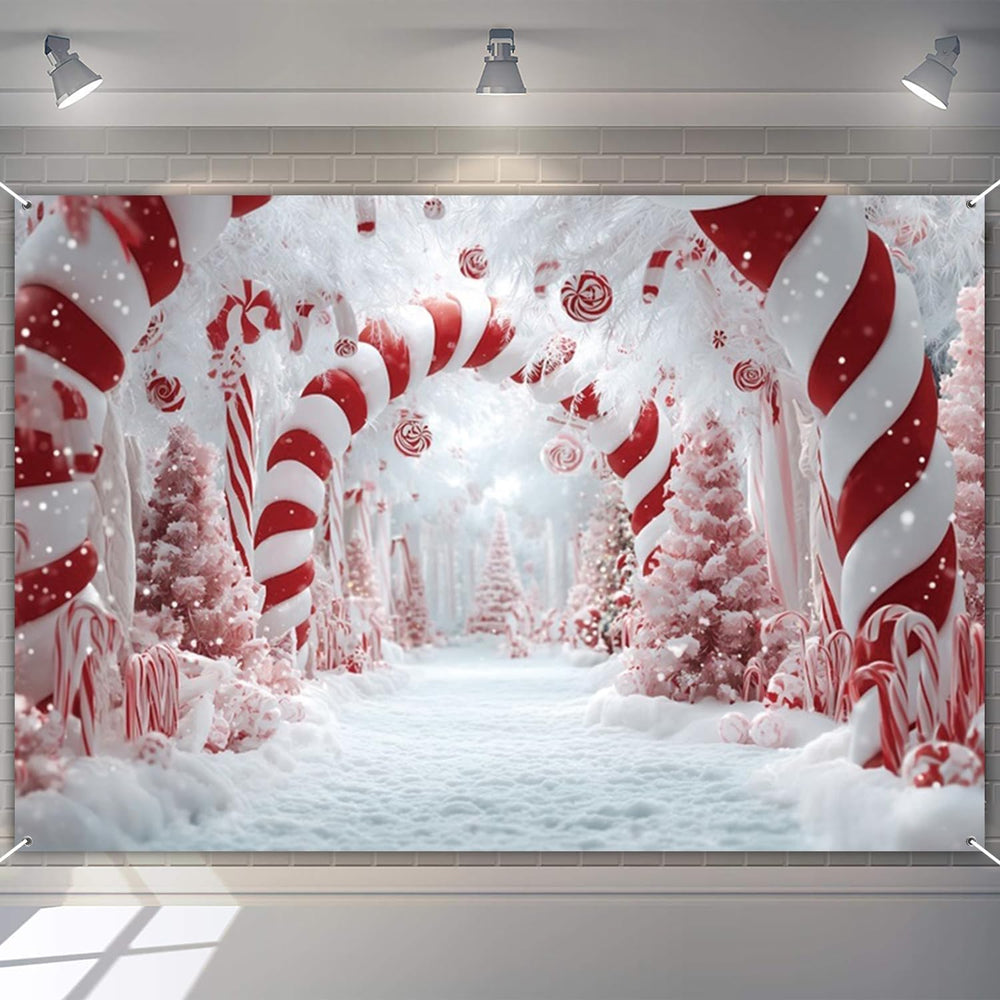 Candy Cane Backdrop 10x6.5ft Christmas Winter Scene Backdrop for Photography ...