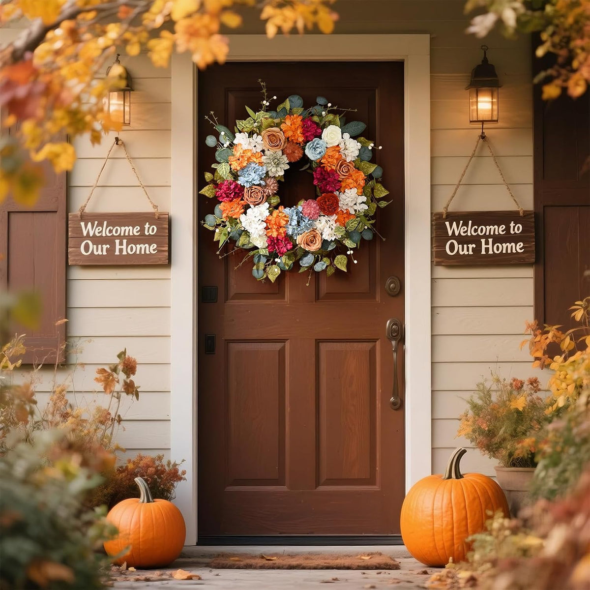 Fall Wreaths for Front Door, 26 Inches Fall Wreath with Hydrangea