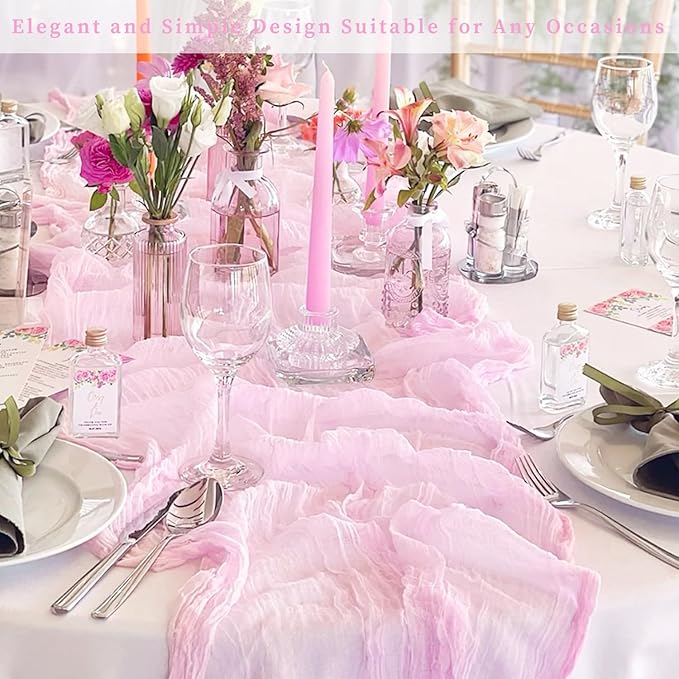 Light Pink Cheesecloth Table Runner 12 Pack 10FT Rustic Gauze Fabric Cheese Cloth Table Runner for Wedding 20 x 120 Inch Long Bridal Baby Shower Table Decorations Boho Sheer Birthday Party Table Decor