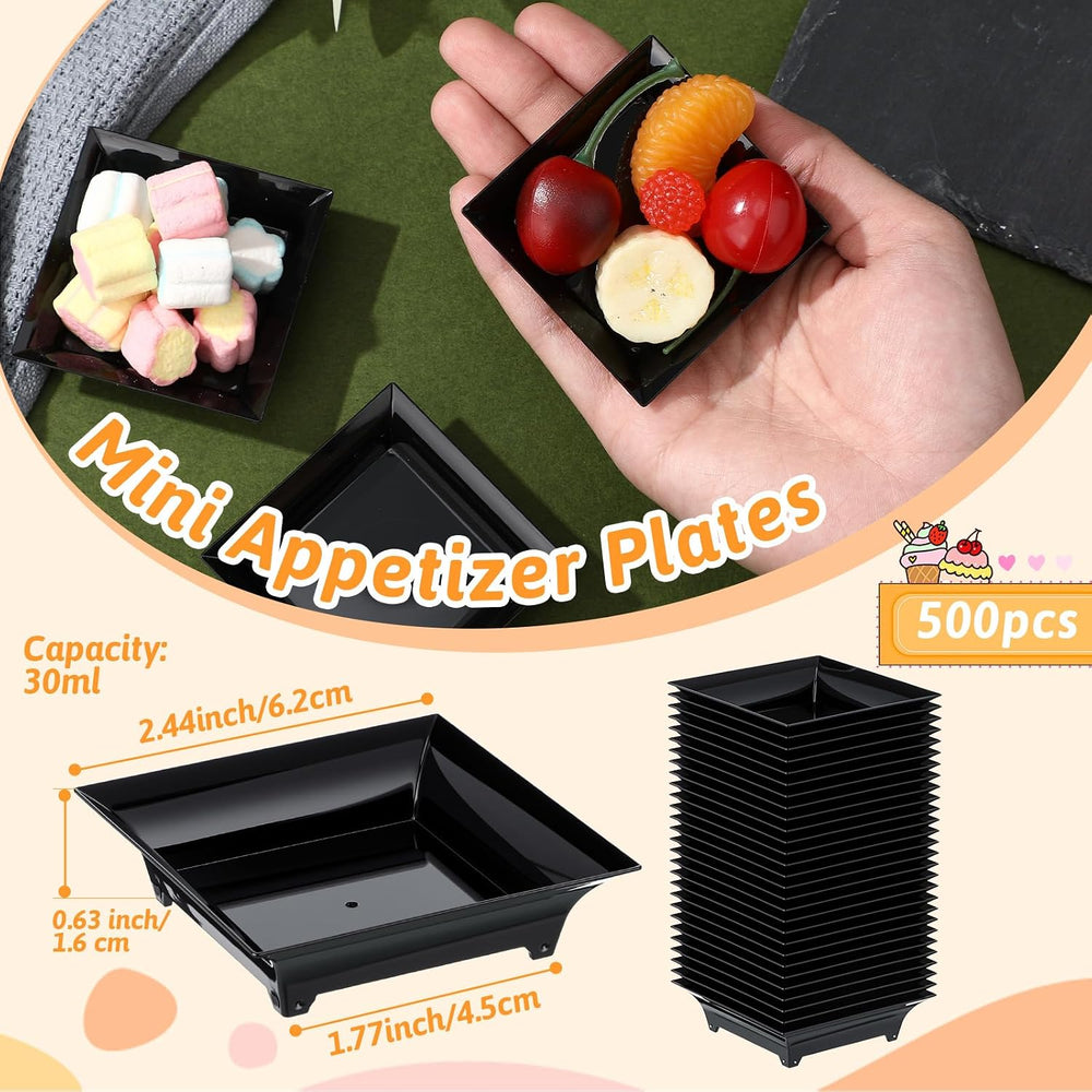 500 Pcs Mini Appetizer Plates Bulk 1 oz 2.4" Dessert Plate, Black