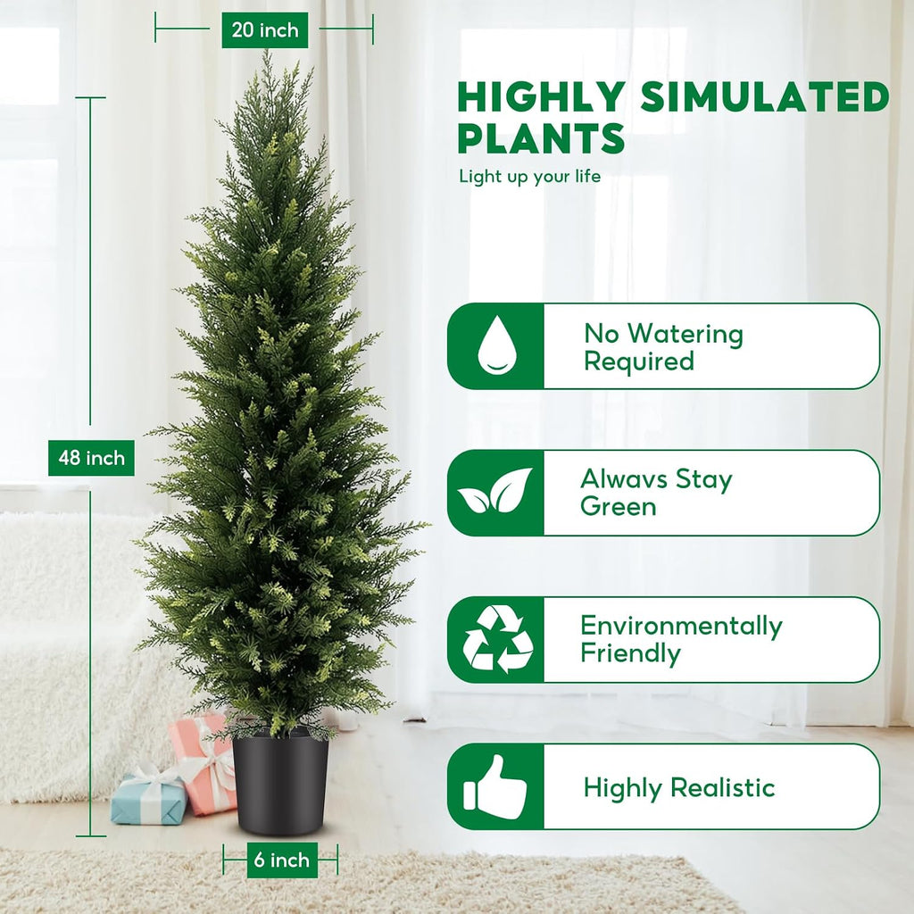 4ft artificial cedar topiary trees 2 pack, close-up detail