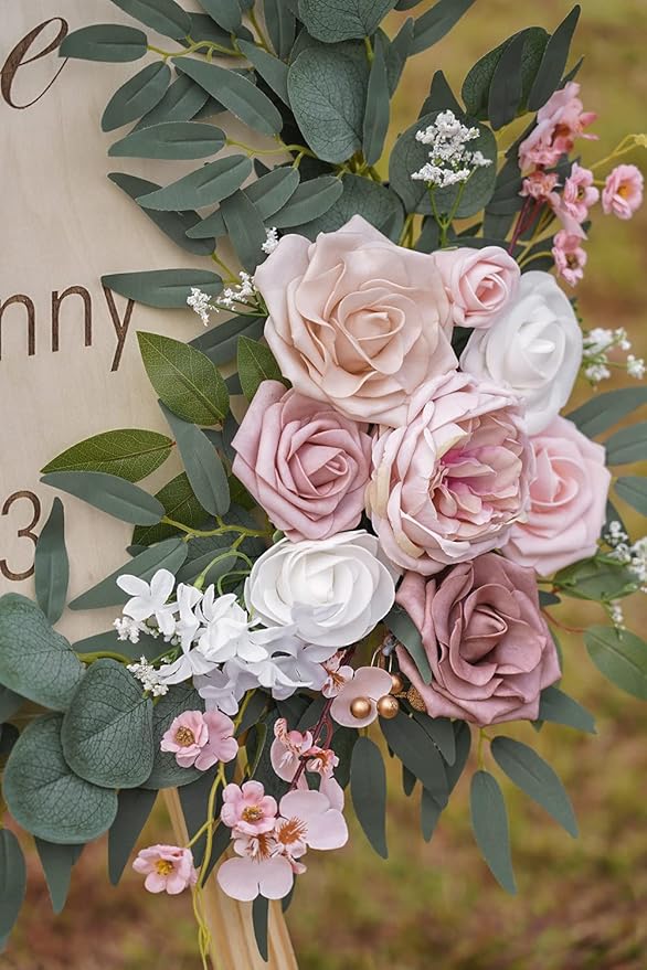 ponatia Small Wedding Arch Flowers (Pack of 2), Artificial Dusty Rose Flowers for Wedding Welcome Signs Decorations and Arch Flower for Wedding Ceremony Reception (Dusty Rose & Blush)