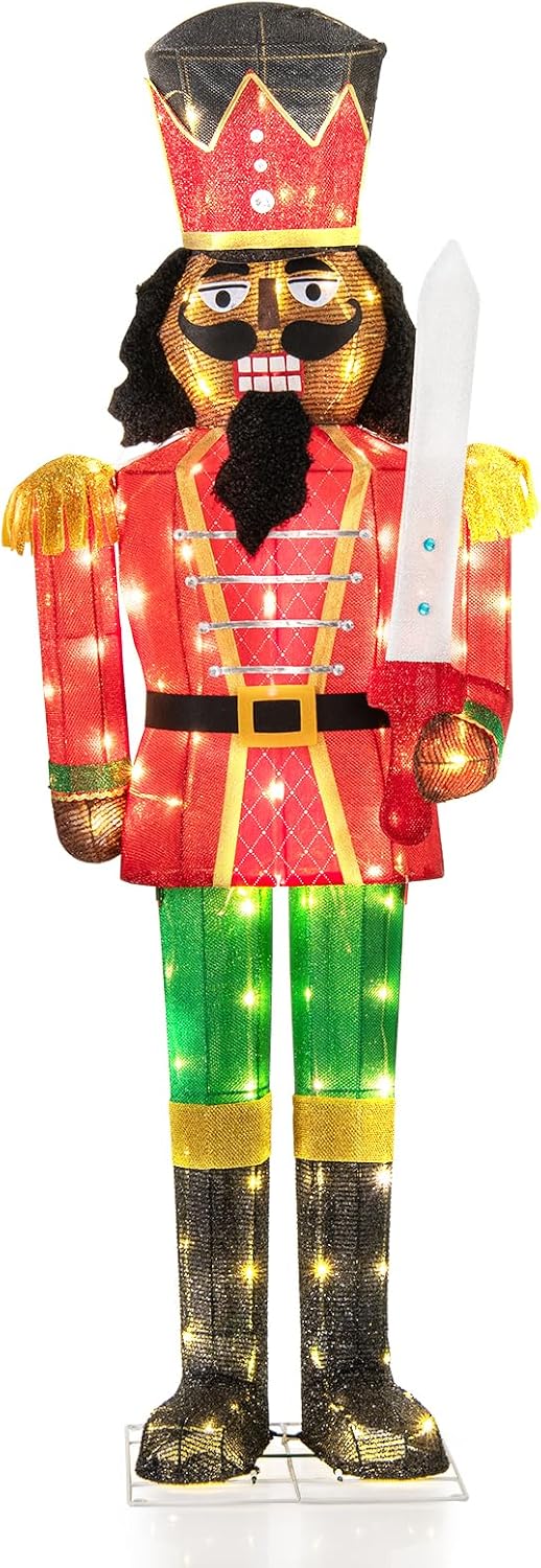 Tangkula 5 FT Lighted Christmas Nutcracker with Glitter Sword, 3D Soldier