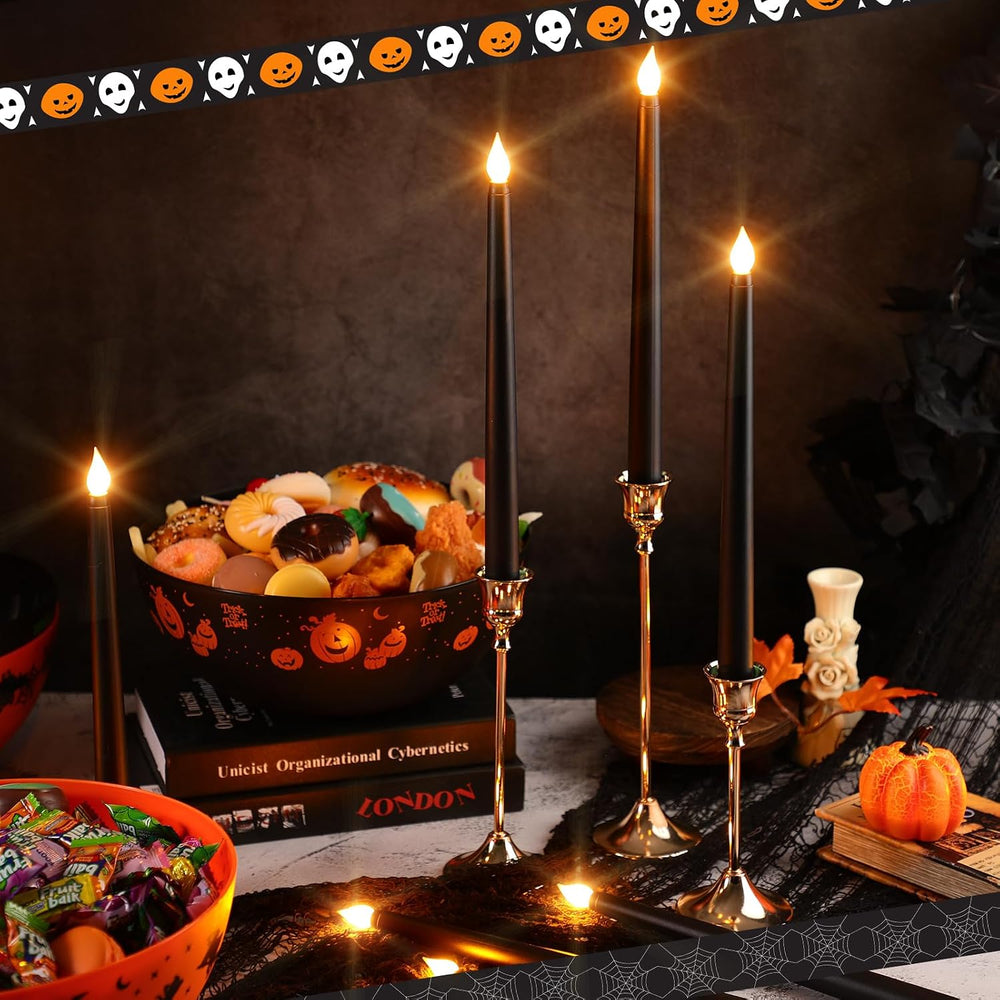 Retisee 60 Pcs Halloween Black Flameless Taper Candles 11'', Black