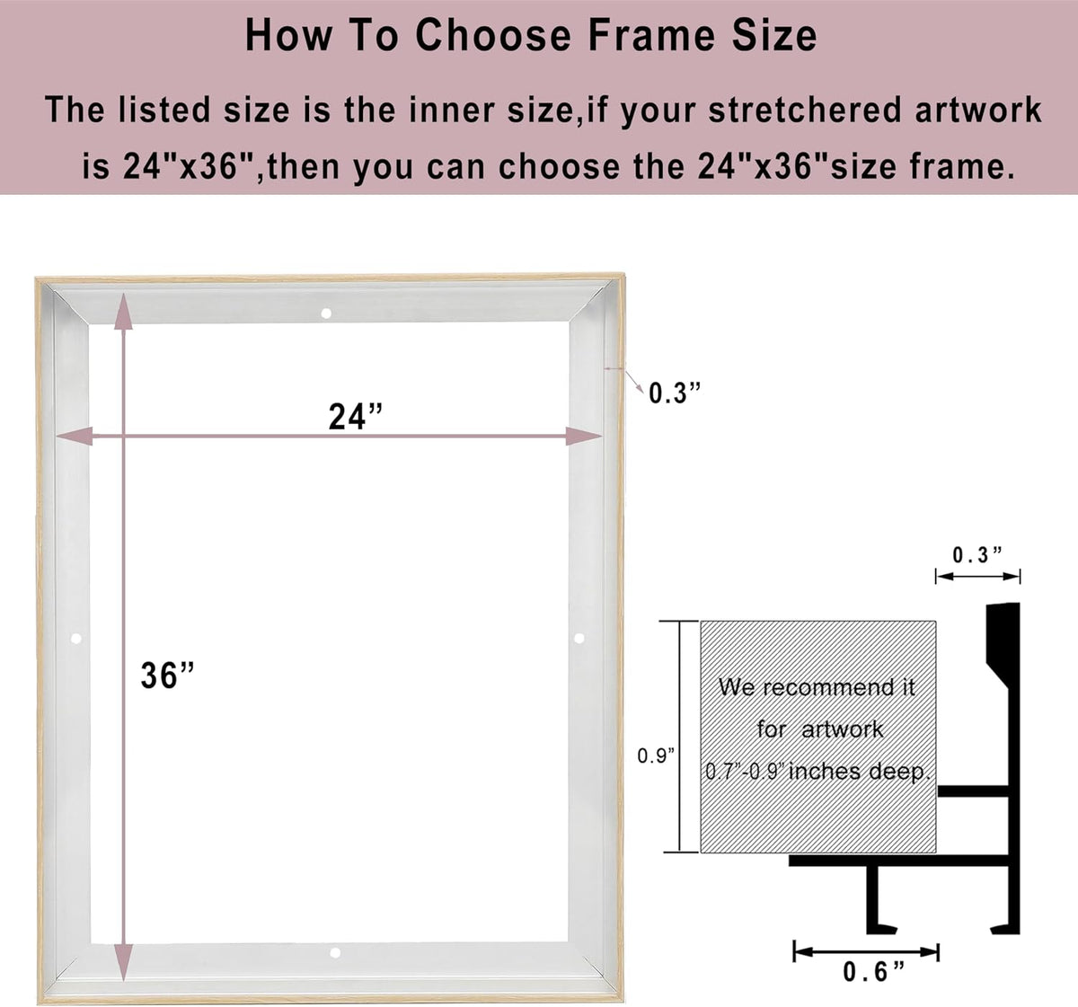 canfravas 20x20 canvas frame, floating frame 0.9"deep(20x20,natural), side view