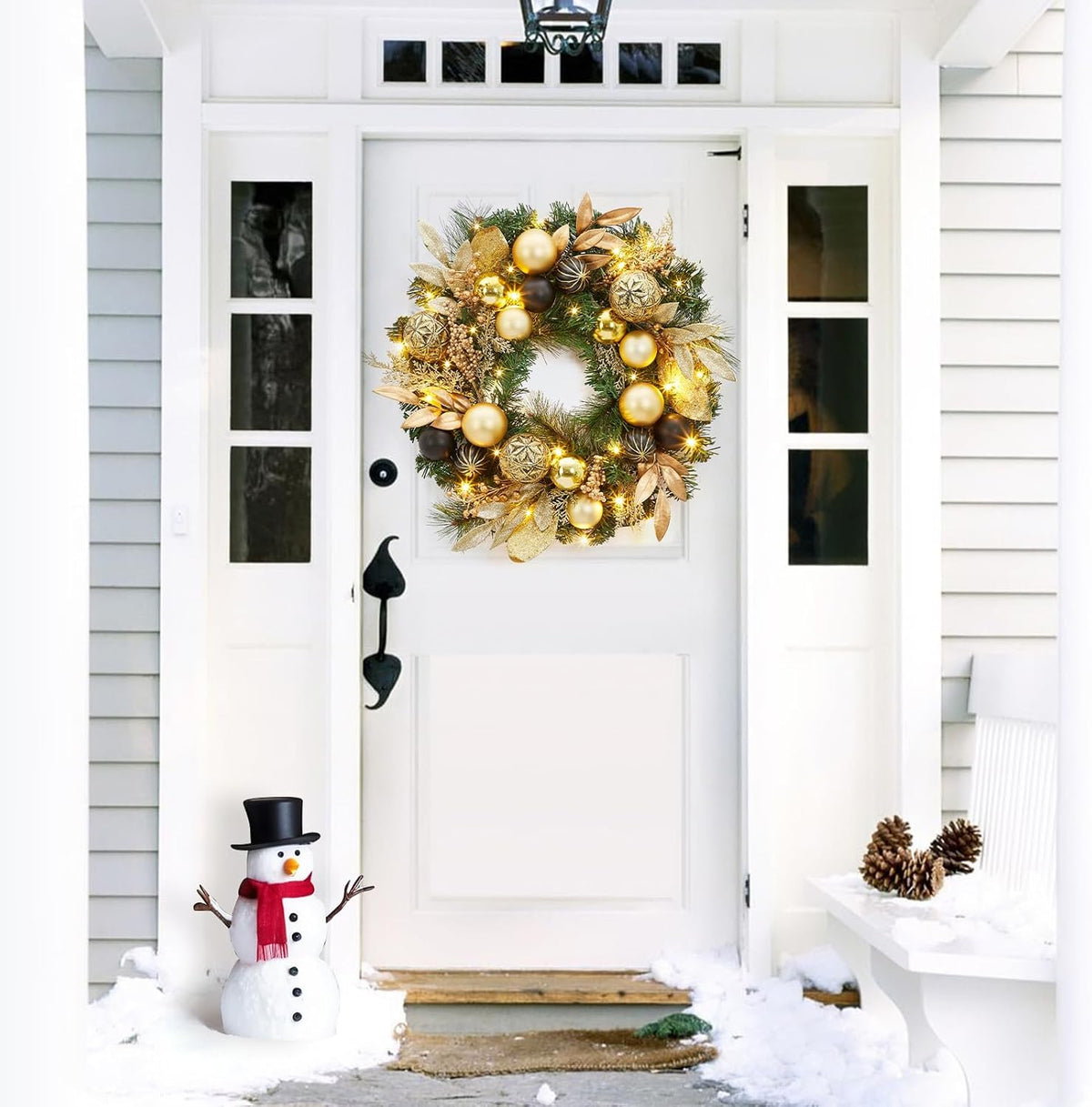 22 in artificial christmas wreath, pre-lit lighted christmas showing dimensions