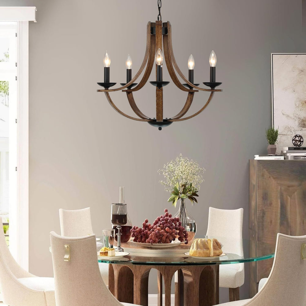 Farmhouse Chandeliers for Dining Room Light Fixture, 5-Light 24 inch Faux Woo...