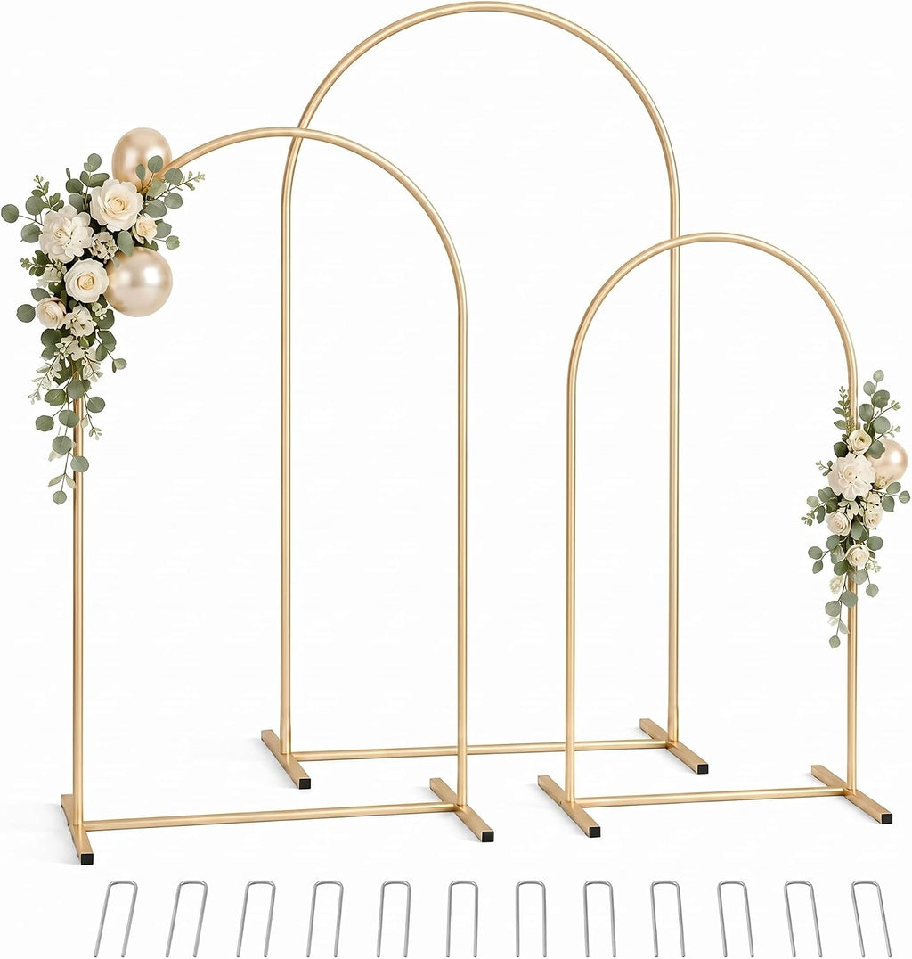 Gold Metal Arch Backdrop Stand Set of 3 for Wedding Party