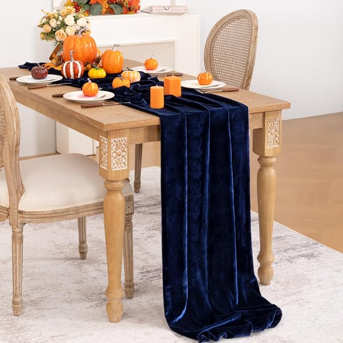 Navy Blue Velvet Table Runner 3 Pack Fall Thanksgiving Navy Table Runners 20 x 120 Inch Luxurious Velvet Fabric Friendsgiving Table Decorations for Christmas Dinner Wedding Bridal Baby Shower