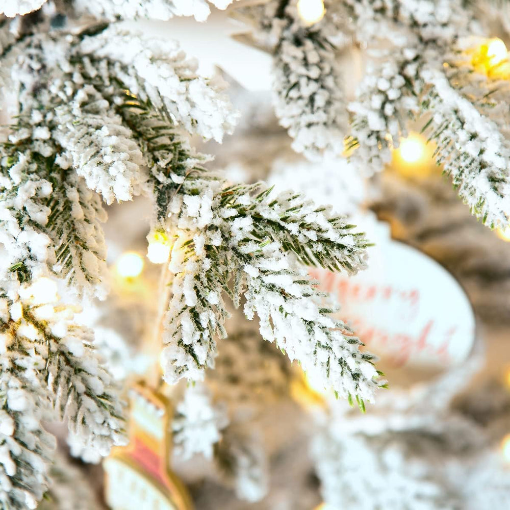 Glitzhome Flocked Christmas Tree, 7ft Pre-Lit Artificial Christmas Tree with ...