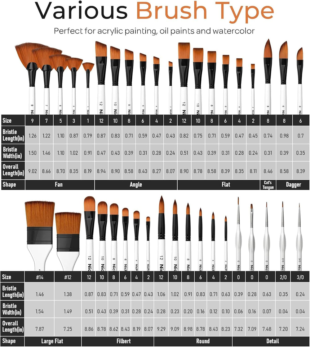 Nicpro 40 PCS Paint Brush Set, Professional Acrylic Paint Brushes