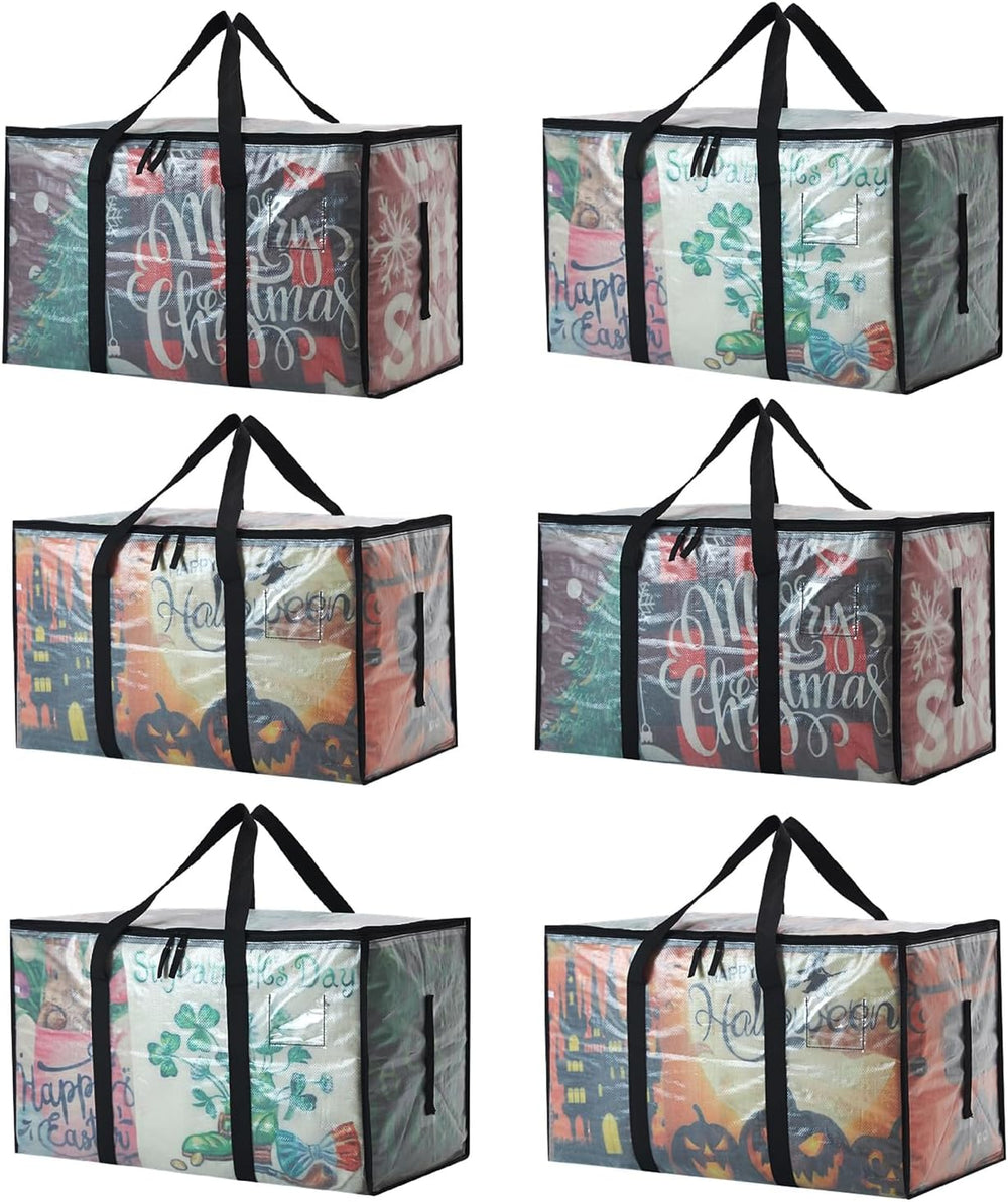 6-Pack Extra Large 93L Clear Moving Bags with Zippers, Storage Totes