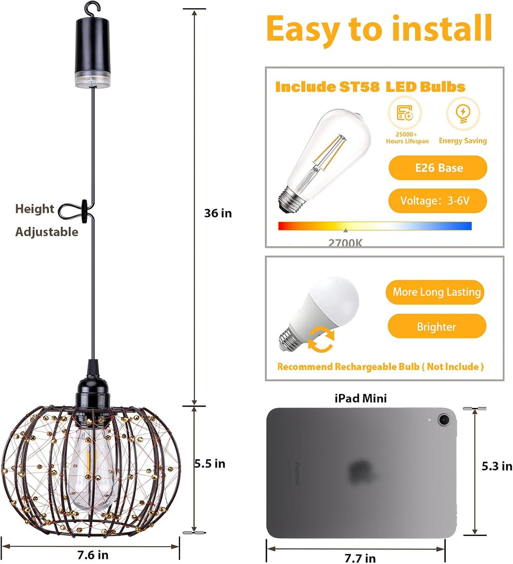 Battery Operated Hanging Chandelier Outdoor, Set of 2 with Remote, No Wiring,...