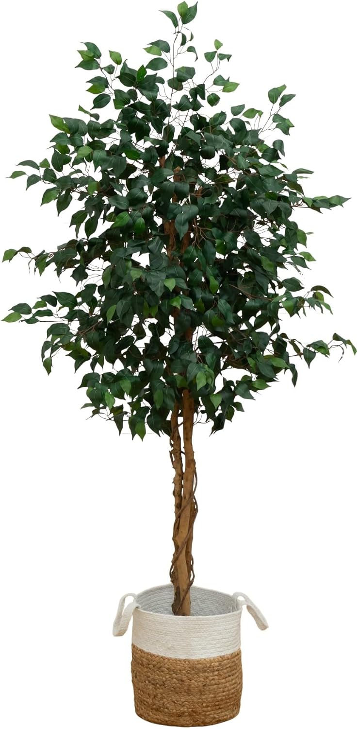 Nearly Natural 6 ft. Triple Trunk Ficus Artificial Tree with Jute Pot