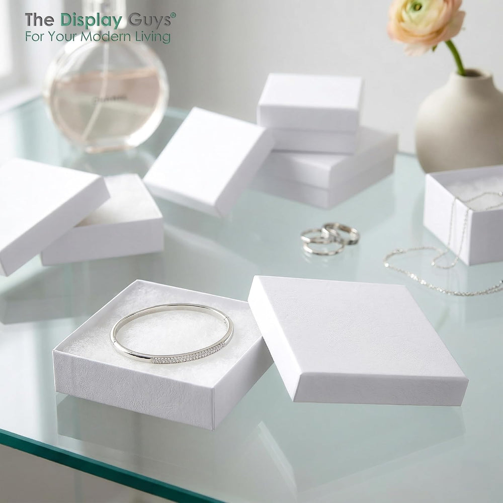 TheDisplayGuys 100 Cardboard Jewelry Gift Boxes with Inserts - White Swirl
