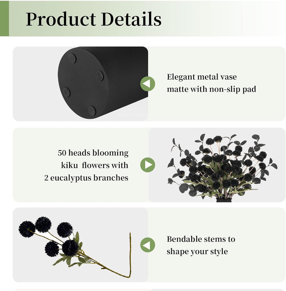 BLOSMON Black Flowers Artificial for Halloween Dining Table Centerpieces