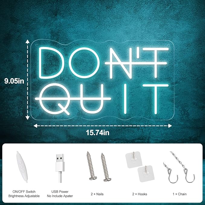 Don't Quit LED Neon Sign for Wall Decor, DO IT Neon Lights Party Decorations, USB Powered Switch LED Neon Lights Adjustable for Office, Gym, Man Cave, Gamer Room Decor