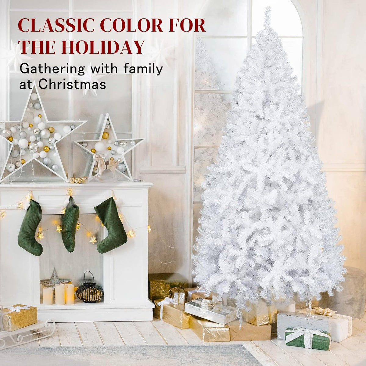 karl home 8 ft white artificial christmas tree, close-up detail