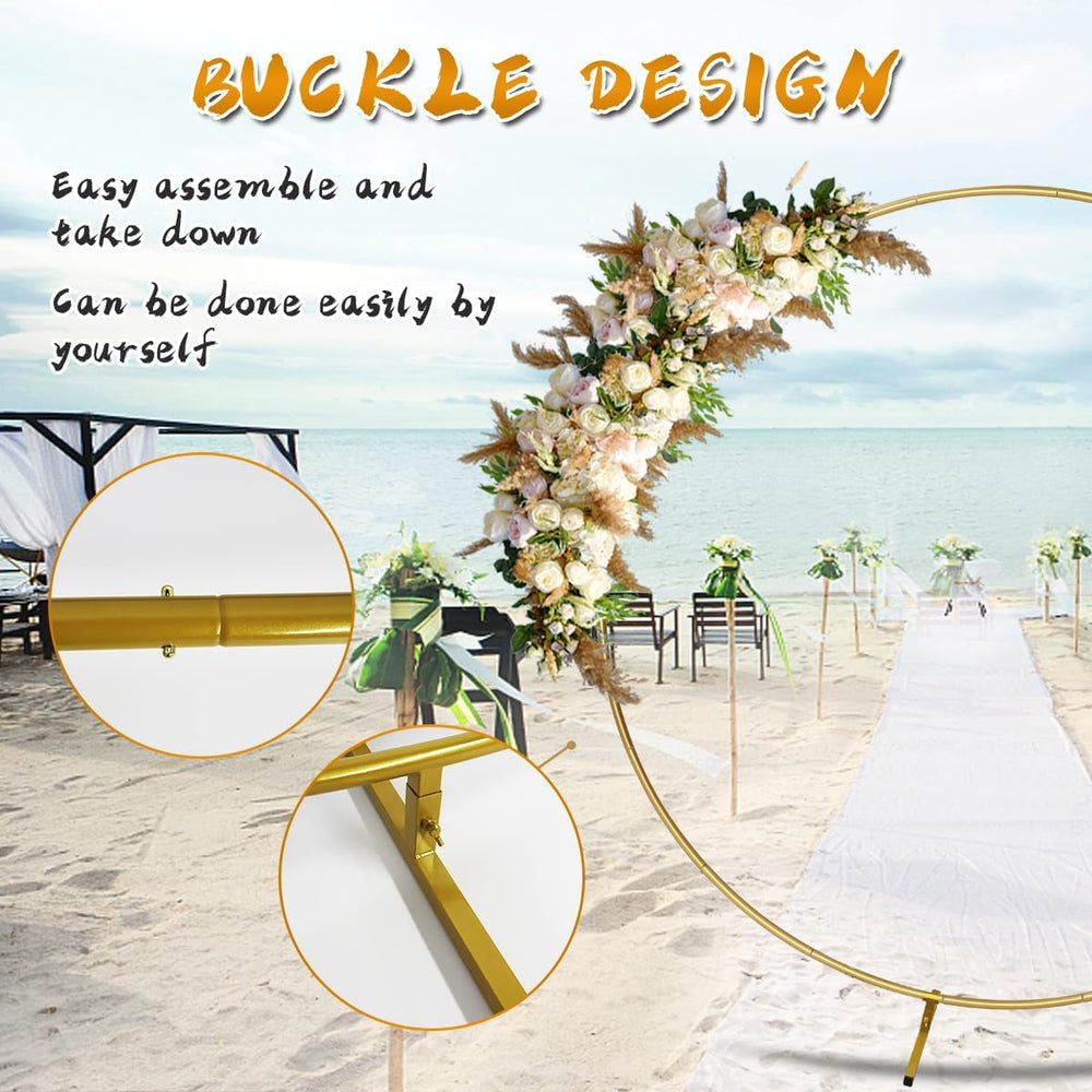 Round Backdrop Stand Circle Arch, 6.5ft Golden Metal Balloon Arch Kit for Par...