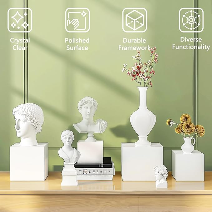 6Pcs Buffet Risers, Food Risers for Buffet Table, Acrylic Cube Display Risers with Hollow Bottom, Food Display Stand for Party Jewelry Dessert Figures (Size 5.5",6",6.5",7",7.5",8")