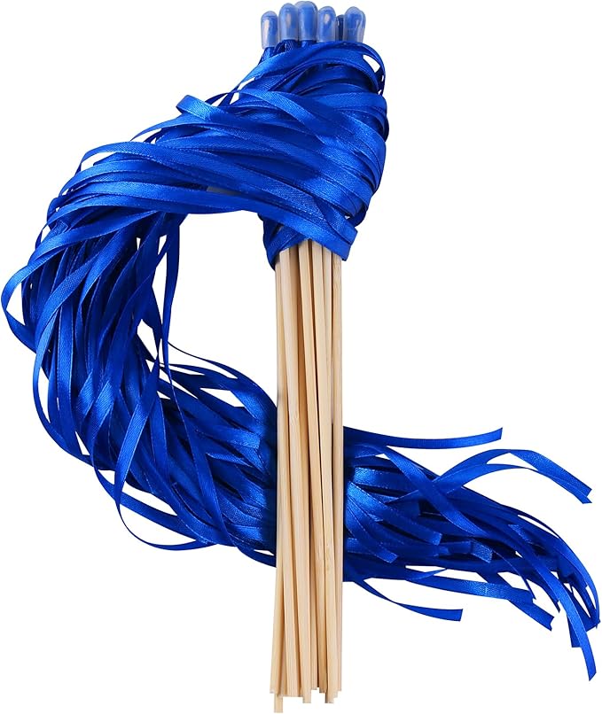 100PCS Ribbon Stick Wands Wedding Streamers with Silk Fairy Stick Wand for Wedding Party Baby Shower Send Off Party Activities Holiday Celebration Favors (Royal Blue-100PCS)