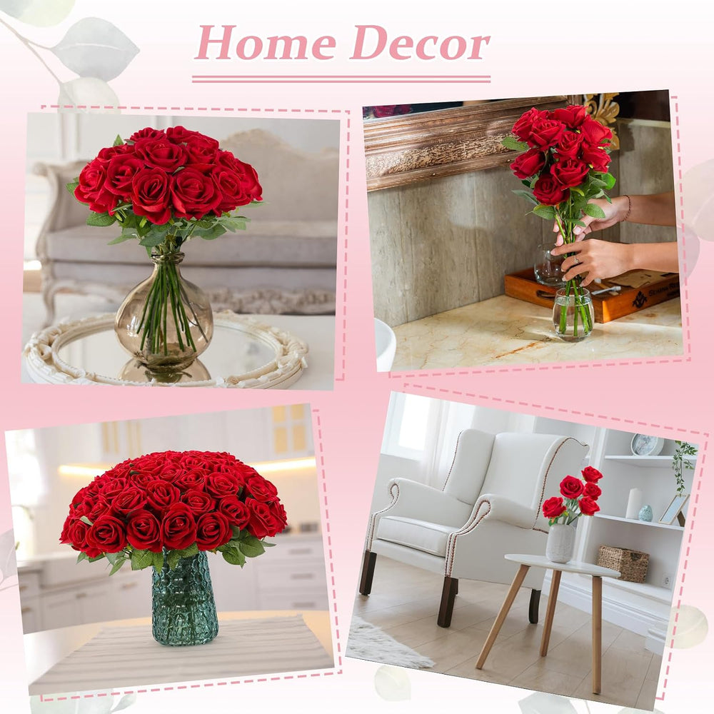 Cliselda 72pcs Red Roses Artificial Velvet Silk Flower Bulk for Home Decor