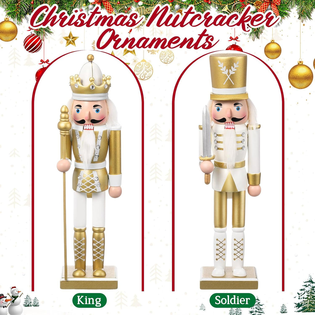 huwena 2 pcs gold king and soldier nutcracker, close-up detail