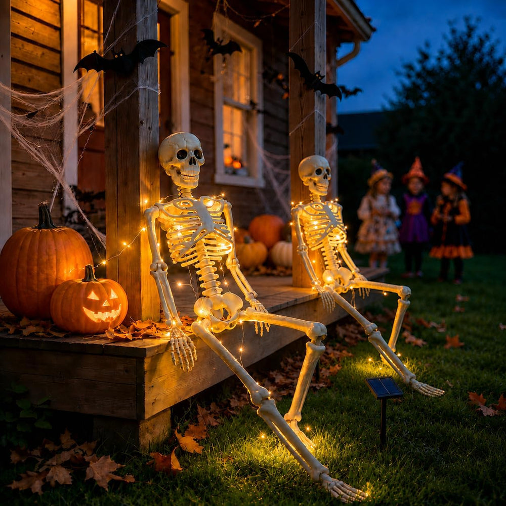 36" Solar Halloween Skeleton Decorations with Metal Stake & Warm Lights